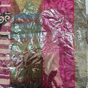 Repurposed sari fabric medley scarf created from saris from India.